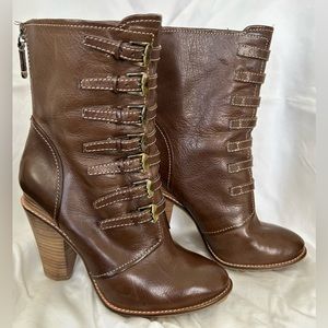 B Makowsky Chocolate Brown Lug Sole Boots